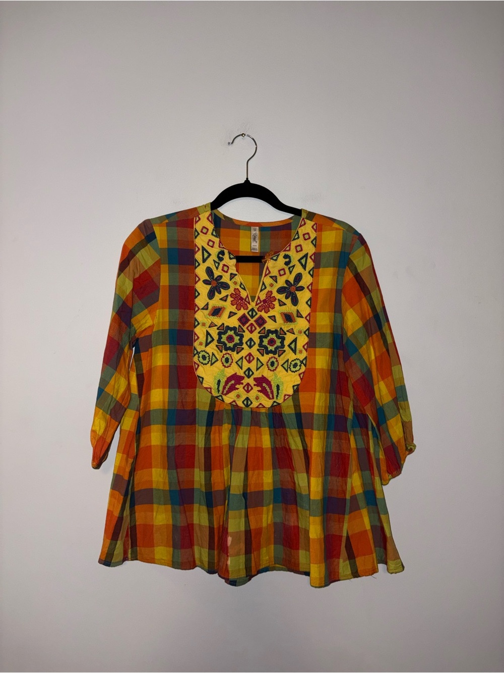 Ethnic | Orange Plaid Blouse
